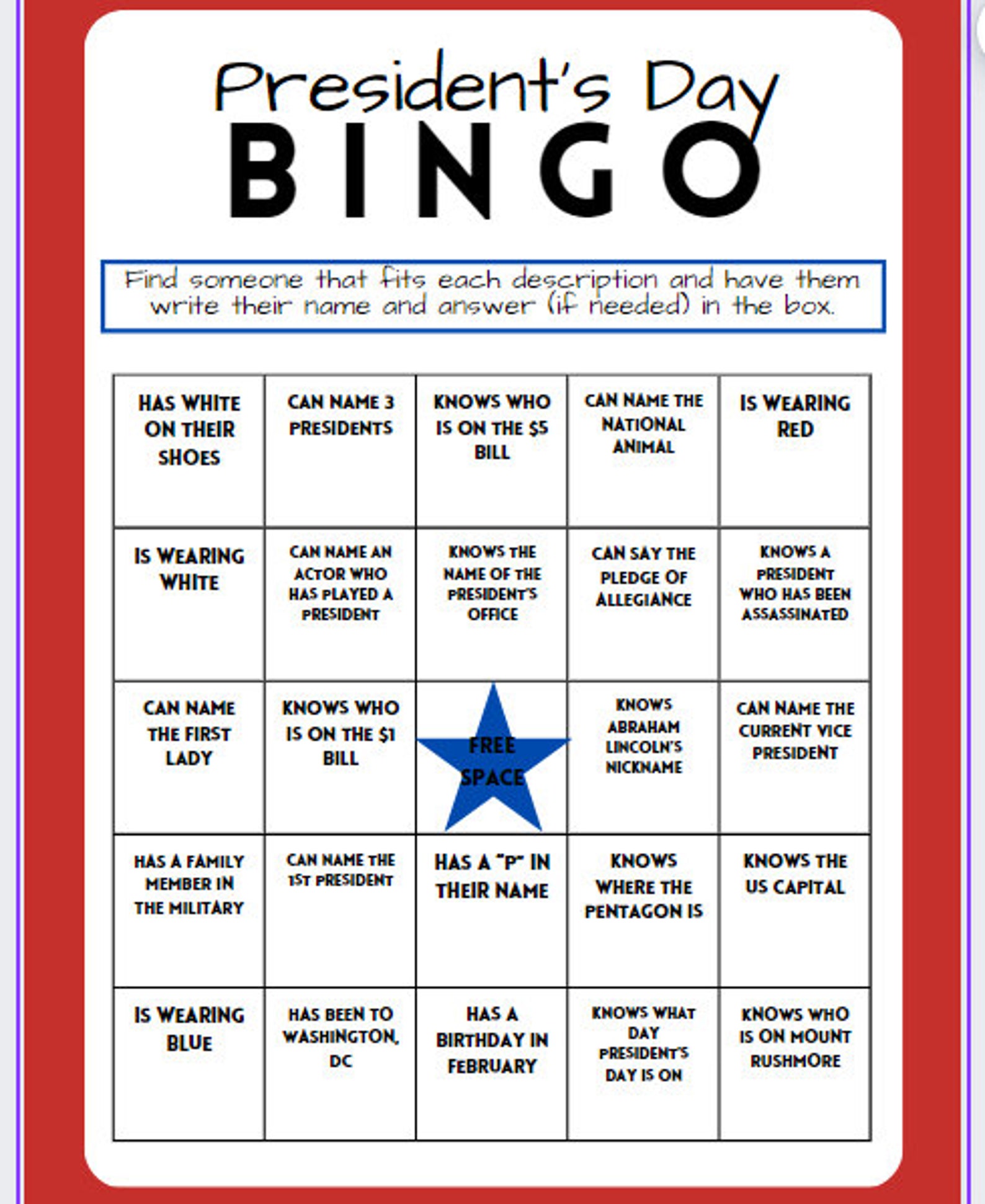 President's Day Themed Bingo for Classroom or Event 100% Customizable ...