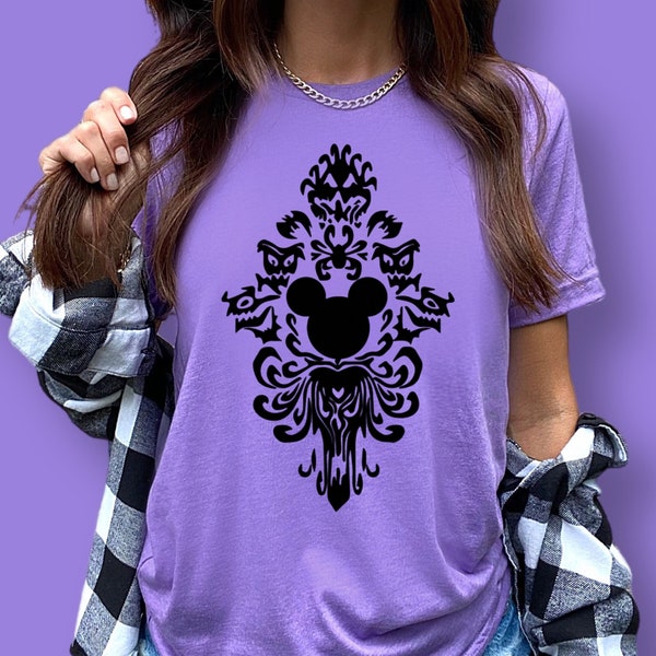 Haunted Mansion purple wallpaper print shirt, Haunted Mansion Mickey tee, Disney Mickey halloween t-shirt, Gift for Disney halloween lover