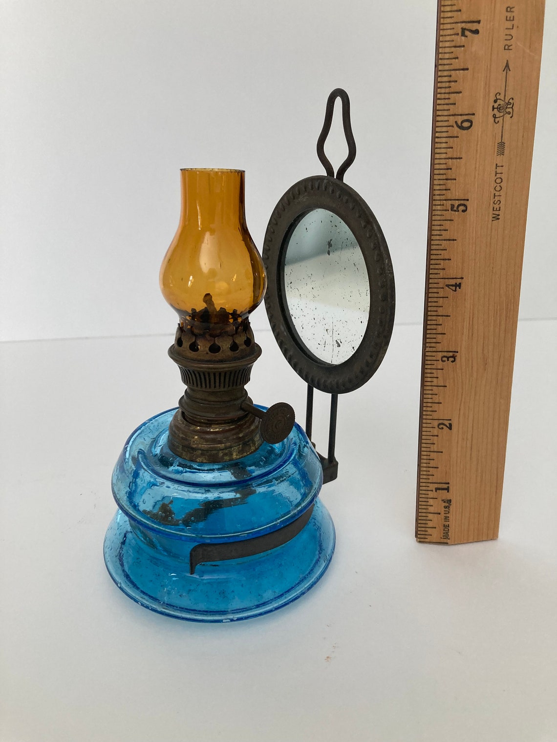 Blue Base Antique Miniature Oil Lamp with reflector Etsy