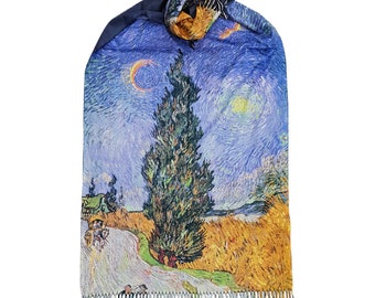 Road with Cypress and Star & Dark Night Cashmere Scarf Van Gogh Dutch Art