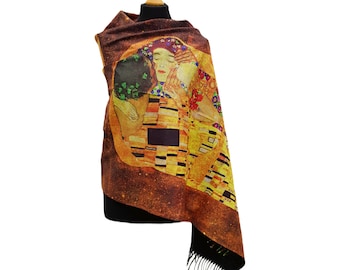 Klimt The Kiss Scarf: Wool Blend, Austrian Art Design