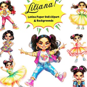 Latina Paper Dolls Whimsical Girl Clipart Backgrounds Printable Scrapbook Ephemera Mexican Girls Journal Kit Mixed Media Digital Download
