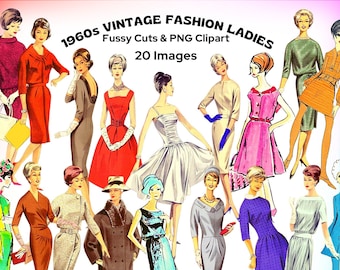1960s Fashion Ladies Clipart: Vintage Women Retro Paper Dolls, Junk Journal (Digital Download)