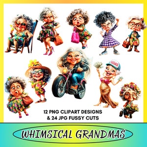 Imágenes prediseñadas de abuela caprichosa, graciosas ancianas, extravagantes, locas, abuela, diario basura, álbum de recortes, tarjetas, PNG, JPG, descarga digital