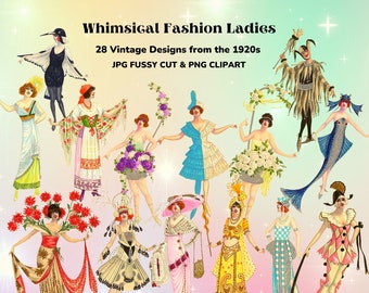 1920s Fashion Ladies Clipart: Vintage Kostüme, Papierpuppen (Digitaler Download)