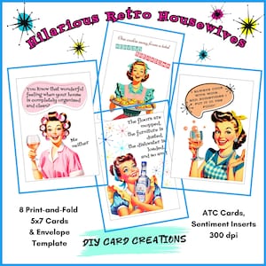 Vergnügte Hausfrauen Karte Kit druckbare Grußkarte sarkastische Frauen lustige 1950er Jahre Retro Frauen Umschlag Sentiment Einsätze Instant Download