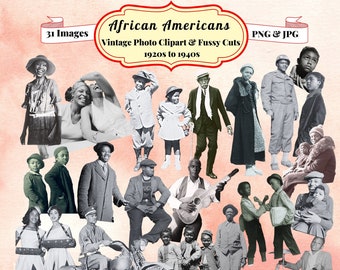 African American Vintage People Clipart, 1920s Fussy Cuts Digital Download