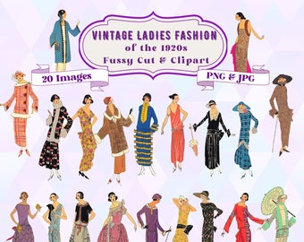 1920s Fashion Clipart: Vintage Ladies, Dresses Paper Dolls (Digital Download)