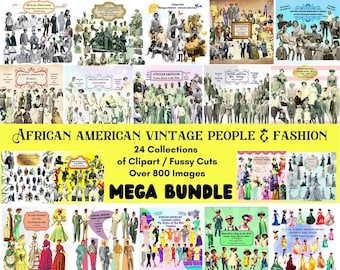 Vintage African American Fashion Clipart Mega Bundle (Digital Download)