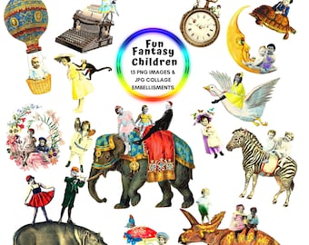 Vintage Fantasy Children Clipart: Printable Ephemera Collage (Digital Download)