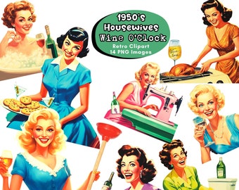 Clipart Femme au foyer rétro des années 50 : Images PNG (téléchargement numérique)