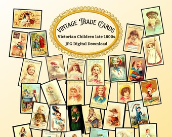 Victorian Children Trade Cards: Antique Advertising Ephemera (Digital Download)