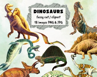 DINOSAURS Clipart Printable Ephemera JPG PNG Journal Stickers School Collage Digital Download
