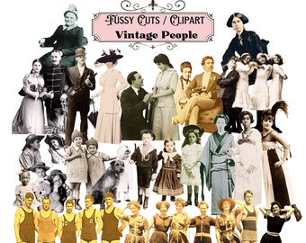 Vintage People Clipart: Retro Ephemera Fussy Cuts (PNG JPG Digital Download)
