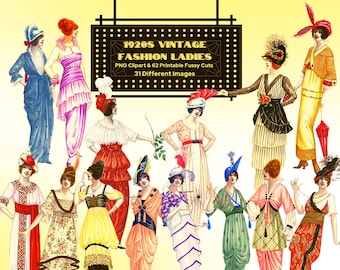 1920s Fashion Clipart: Retro Flapper Damen, Sammelalbum Ephemera (digitaler Download)