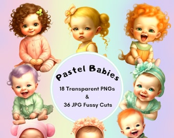 Watercolor Pastel Baby Clipart: Newborn PNG, JPG Fussy Cuts (Digital Download)