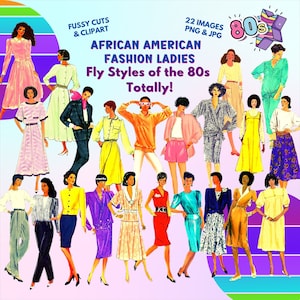 Clipart for black woman, clipart for black history month, clip art for black fashion, clipart for african american vintage clothing, 1980s fashion, 1980s clothing, 1980s fashion clipart