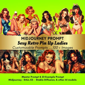 Midjourney Prompt Retro Pinup Ladies Sexy Art Prompt Customizable 100 Prompts All Skill Levels DALL-E3 Stable Diffusion Digital Download image 1