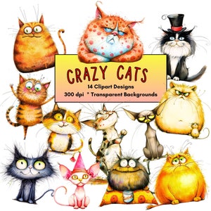 Fette Katzen Clipart schrullig wunderlich Katze Aufkleber Clip Art Junk Journal lustige Katzen Scrapbooking PNG transparenten Hintergrund Digital Download