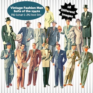 jaren 1940 mode mannen clipart vintage kostuums transparante png en afdrukbare jpg kieskeurige cuts ephemera scrapbook ongewenste dagboek digitale download