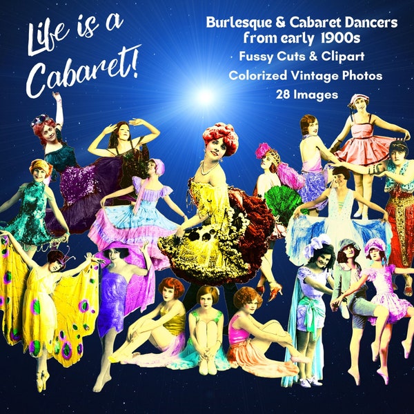 Dancers Cabaret Burlesque Vintage Women Fussy Cuts Clipart 28 Color Photos Printable Scrapbook Journal Digital Download PNG JPG