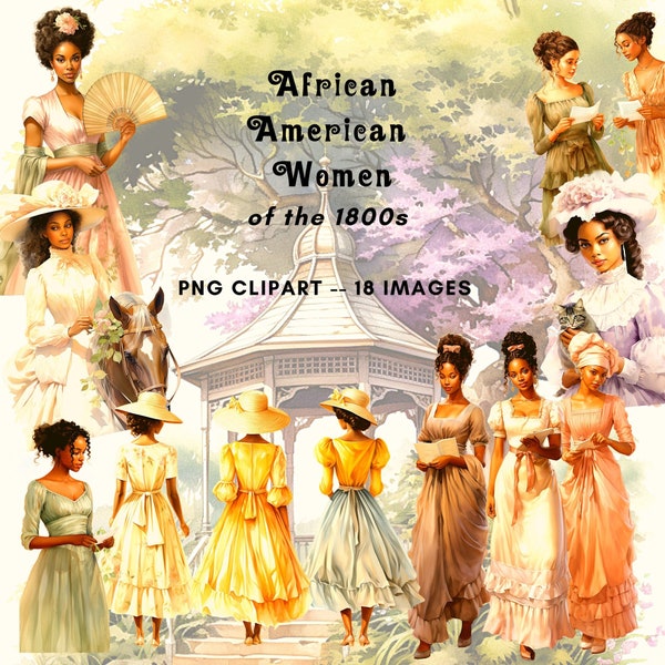 Vintage Black Women 1800s Clipart African American Ladies 19th Century Fashion PNG Digital Download