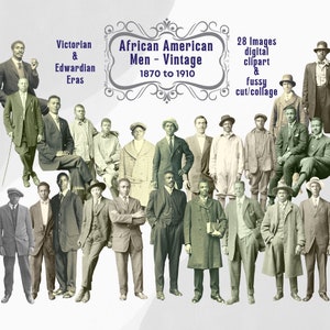Clipart di uomini afroamericani vittoriani, uomini neri vintage, clipart di taglio approssimativo PNG JPG Ephemera 28 immagini, download digitale, album, diario
