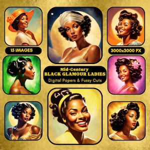 Impresiones artísticas vintage de mujeres negras, arte digital afroamericano, glamour, cortes recargados, arte mural, chica negra, diario basura, cortes recargados, JPG digital