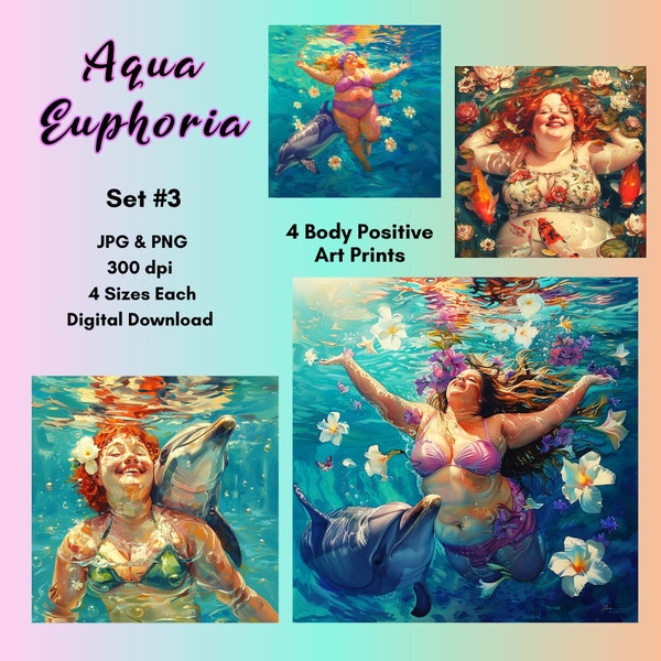 Body Positive Art Print Fat Acceptance Curvy Women Dolphin Poster Spa Art Self Love Plus Size Girls JPG PNG