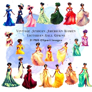 Vintage Black Women Clipart: Gilded Age Fashion PNG (Digital Download)