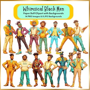 Black Men Clipart Whimsical African American Business Man Fireman Fashion Illustration Backgrounds PNG JPG Sublimation Commercial Use