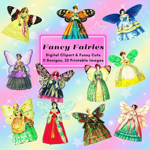 Whimsical Fairies Vintage Quirky Clipart Altered Art Doll Ephemera Junk Journal Fussy Cuts Digital Download PNG JPG