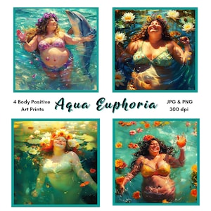 Body Positive Art Prints: Curvy Women Swimming, Spa Decor (Digital Download)