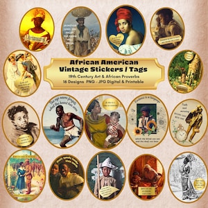 Vintage African American Art Stickers: Proverbs Ephemera (Digital Download)