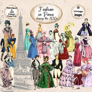 Vintage Paris Fashion Clipart 1800s Women Men Fussy Cut Printable Ephemera 19th Century Junk Journal Scrapbook Digital Download