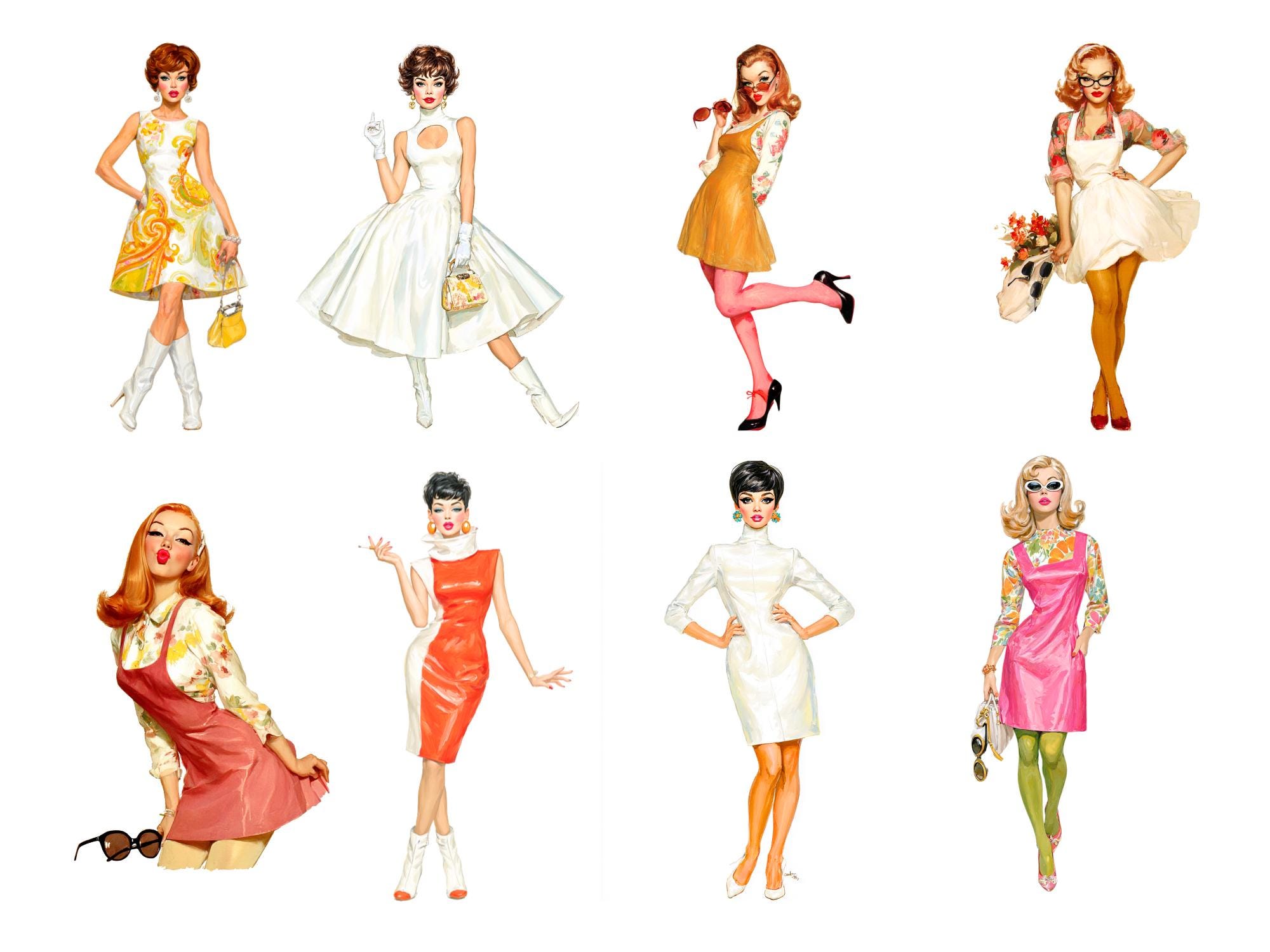 1960s Mod Girls Clipart: Mary Quant Fashion Illustrations 60s Ephemera ...