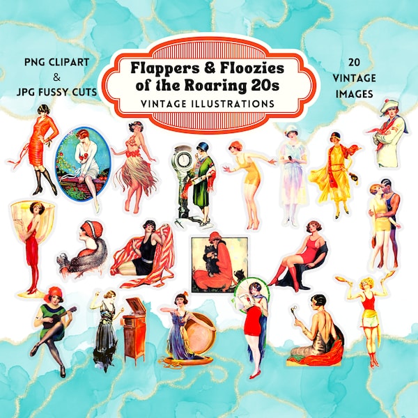 Vintage Women Flappers Clipart Fussy Cuts Roaring 20s Fashion Ladies Ephemera 20 Images Printable Digital Download Scrapbook Journal