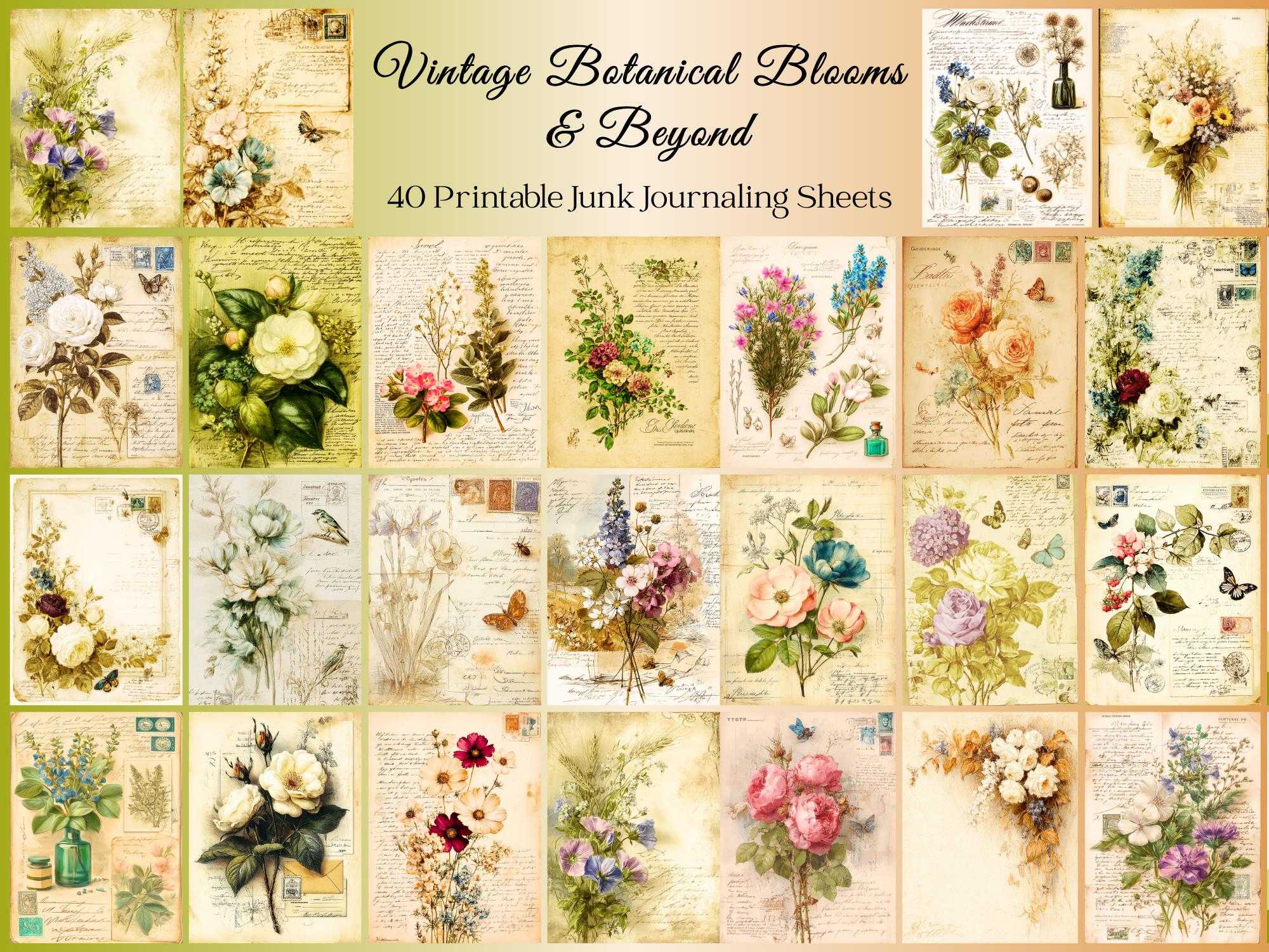 Vintage Botanical Junk Journal Kit, Distressed Floral Pages, Ephemera ...