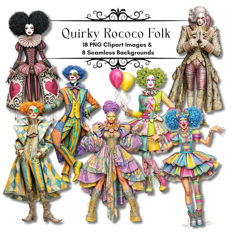 Whimsical Rococo Men Rococo Clipart: Whimsical People, Seamless Backgrounds (PNG, JPG ...