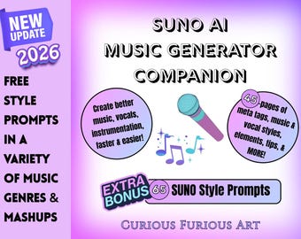 Przewodnik po podpowiedziach dotyczących stylu muzycznego Suno AI: Eksperckie podpowiedzi dotyczące tworzenia utworów, gatunki i mashupy (pobranie cyfrowe)