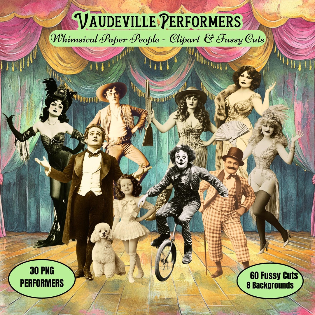 Vintage Vaudeville Performers Clipart Paper Dolls, Singers, Dancers