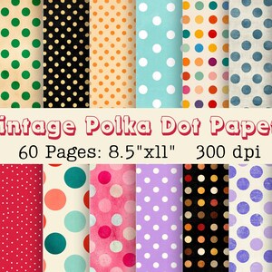 Vintage Polka Dot Paper Sheets for Journaling, Scrapbooking (Digital Download)