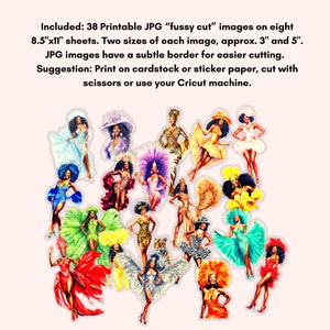 African American Showgirls Las Vegas Black Women Clipart PNG JPG Printable Fussy Cuts Journal Scrapbook Digital Download image 7