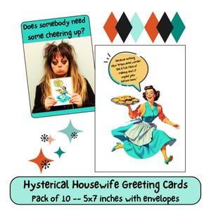 Sarcastic Housewives Greeting Cards Funny Retro Woman Empowerment Pack of 10 Mothers Day Birthday