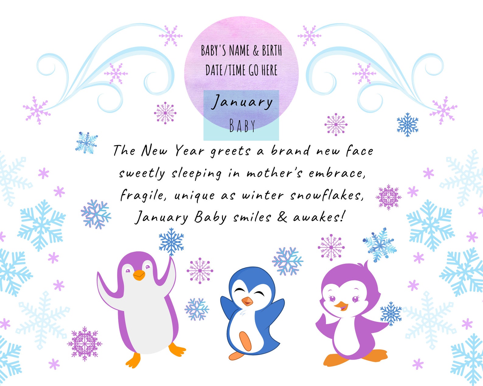 JANUARY BABY PRINT Poem Personalized Baby Boy Baby Girl Birth Etsy