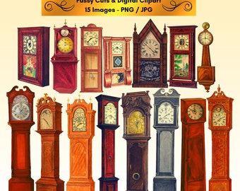 Antique Clock Clipart: Vintage Ephemera, Journal Stickers (Digital Download)