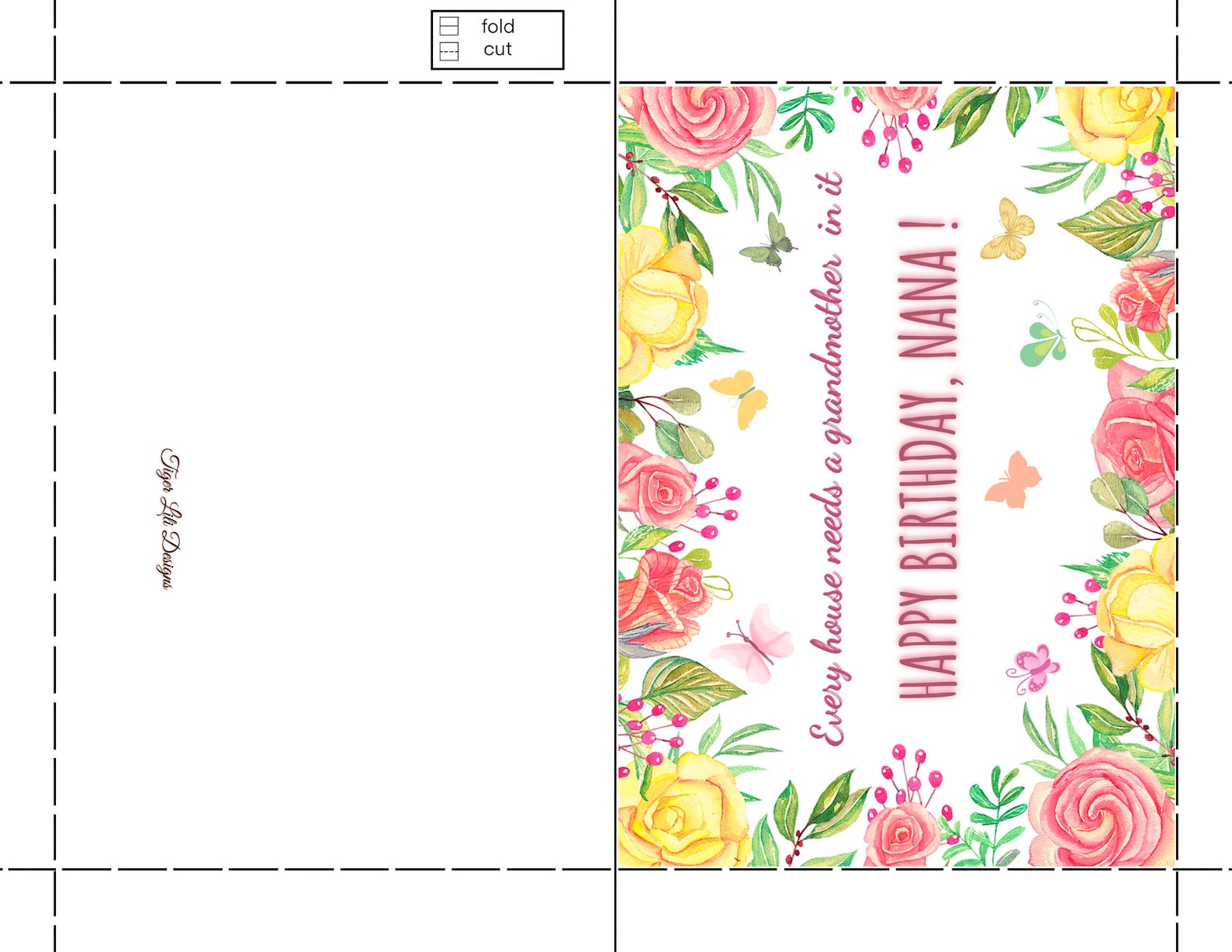 HAPPY BIRTHDAY NANA Card Pink Yellow Flowers and Quote A7 Etsy