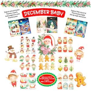 Kerst ongewenste dagboek Kit december baby ephemera vakantie clipart babys eerste kerst plakboek Tags frames PNG JPG digitale download