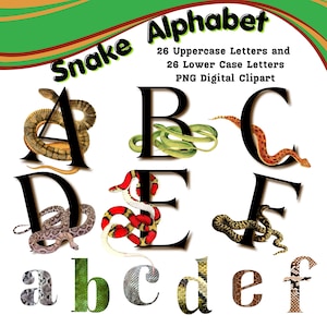 Alfabeto de cobra 26 letras iniciais de cobra maiúsculas e 26 pele de cobra minúsculas PNG clipart digital sublimação