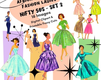 Vintage 1950s Fashion Clipart: African American Ladies (Digital Download)